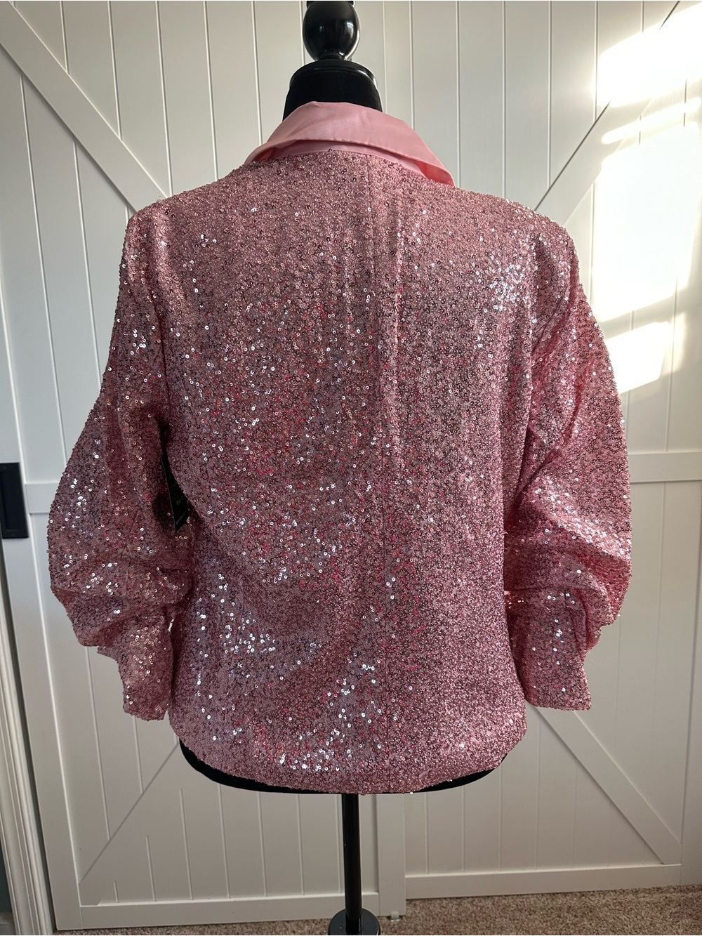 Boston Proper XL Pink Sequin Blazer Ruched Sleeve Party Jacket NWT - Picture 4 of 8